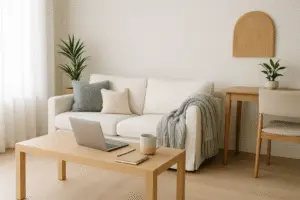 Professionally staged and photographed living room in Virginia Beach, styled by Elevate 757 for real estate listing visuals and home marketing.