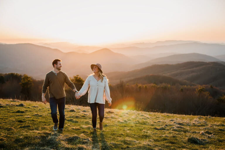 engaged couple in the gorgeous virginia mountains at sunset
